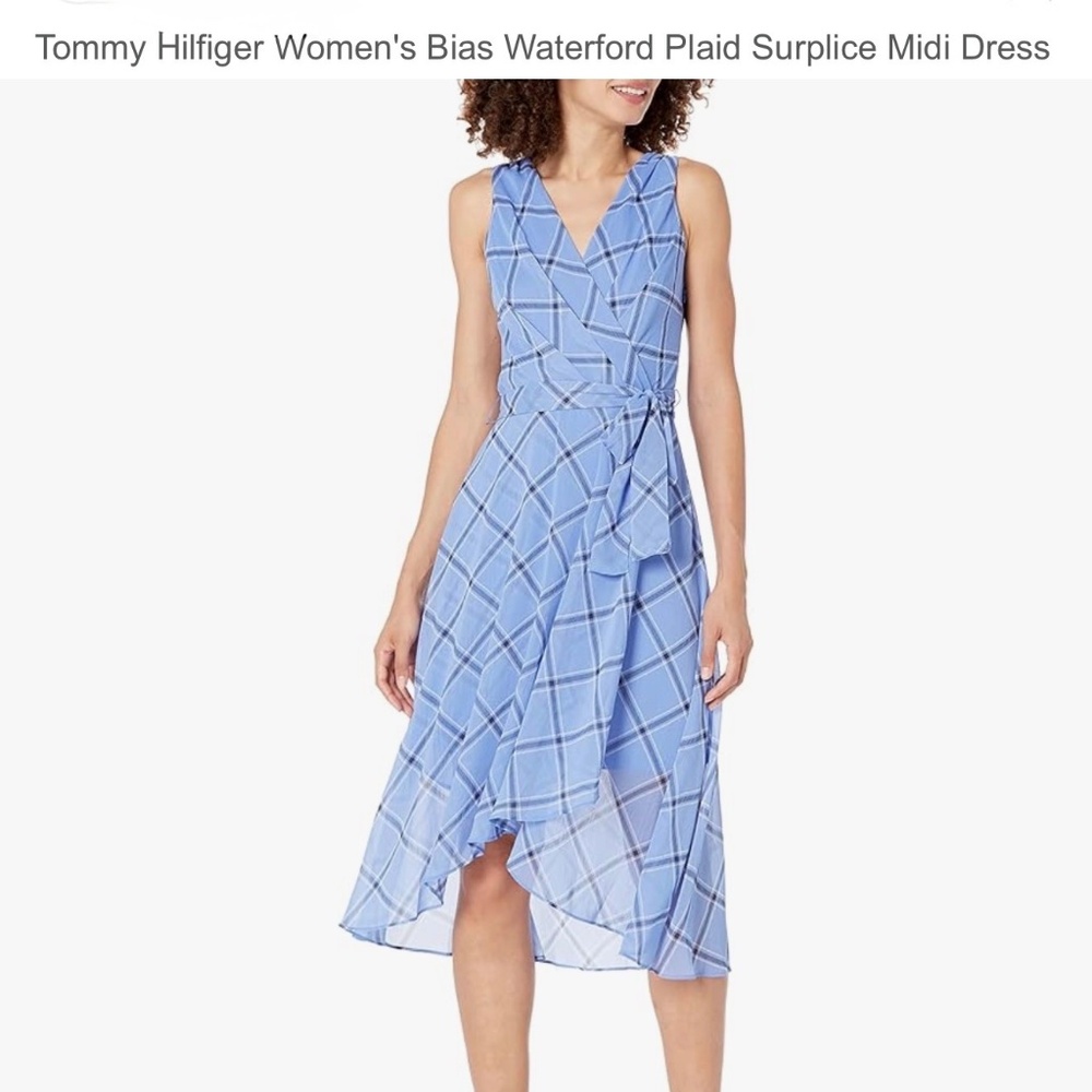 Tommy Hilfiger Bias Waterford Plaid Surplice Midi Dress